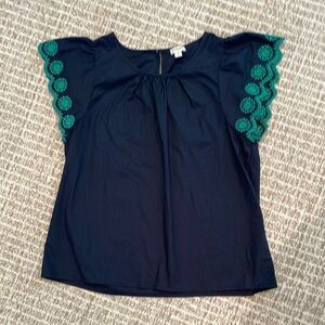 J Crew Blue and Green Flutter Sleeve Boxy Blouse Sz M